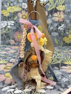 👑Adorned Crown Jewelry purse bag charm keychain football fabric tassel
